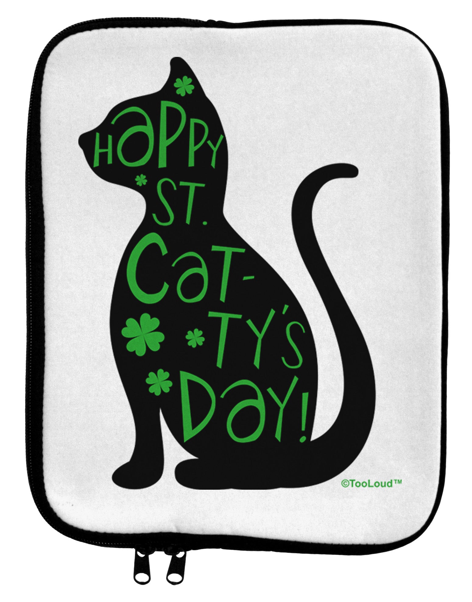 Happy St. Catty's Day - St. Patrick's Day Cat 9 x 11.5 Tablet Sleeve by TooLoud-TooLoud-White-Black-Davson Sales