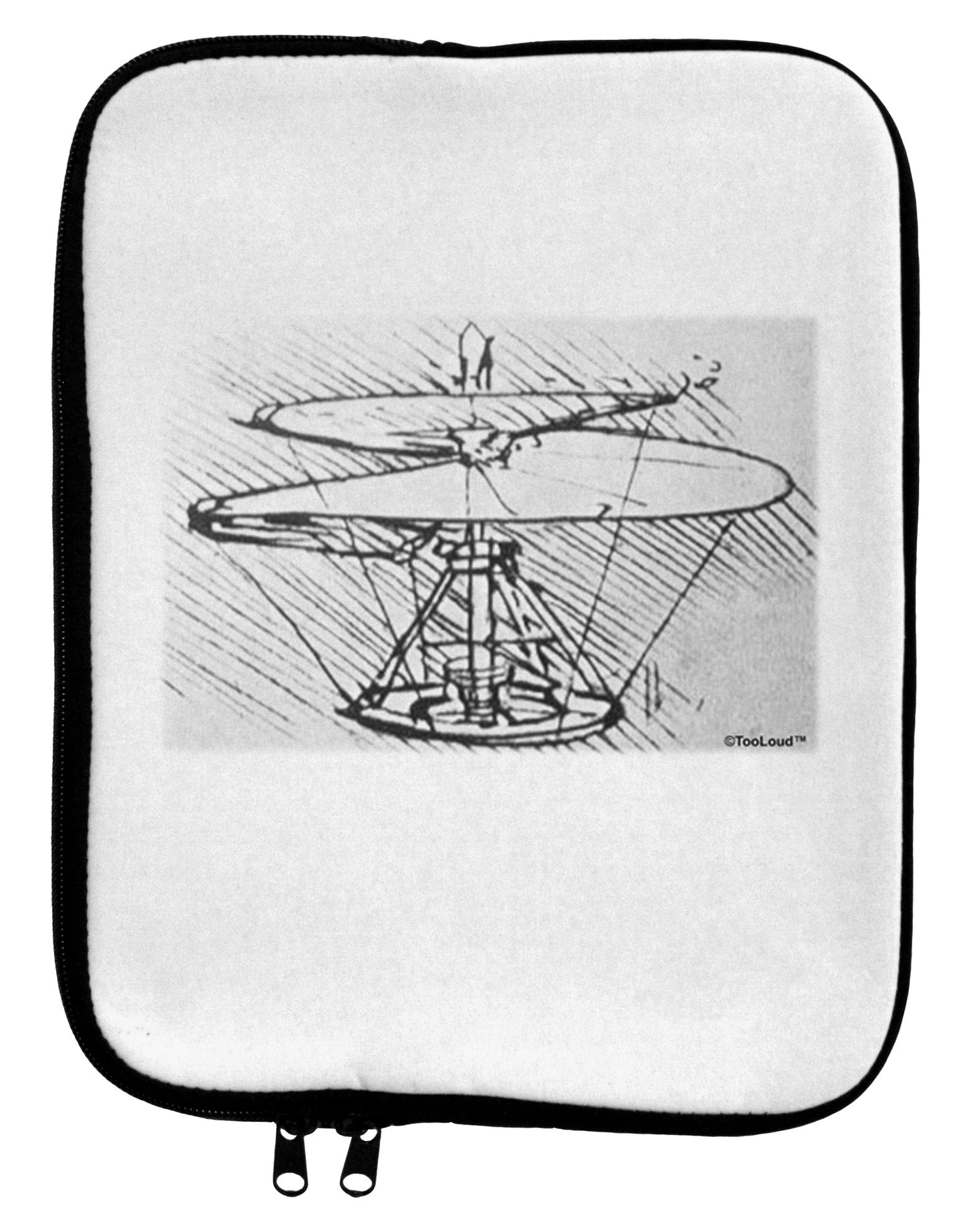 Helicopter Sketch 9 x 11.5 Tablet Sleeve-TooLoud-White-Black-Davson Sales