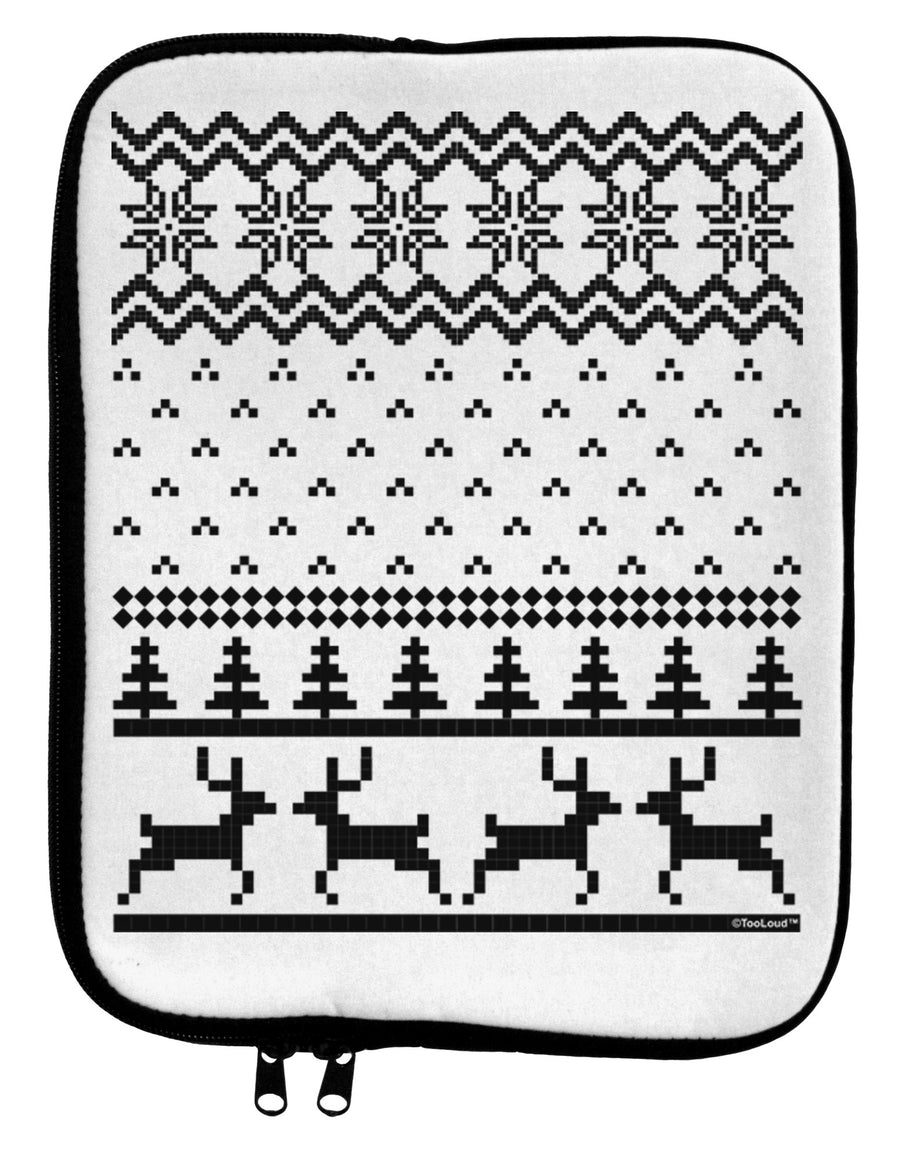 Ugly Christmas Sweater Snowflake Reindeer Pattern 9 x 11.5 Tablet Sleeve-TooLoud-White-Black-Davson Sales