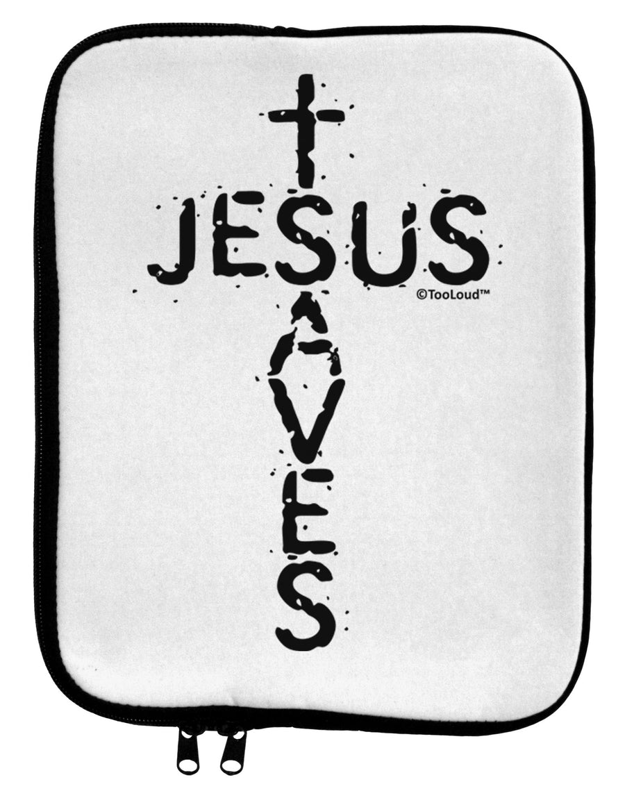 Jesus Saves - Cross Shape Design 9 x 11.5 Tablet Sleeve by TooLoud-TooLoud-White-Black-Davson Sales