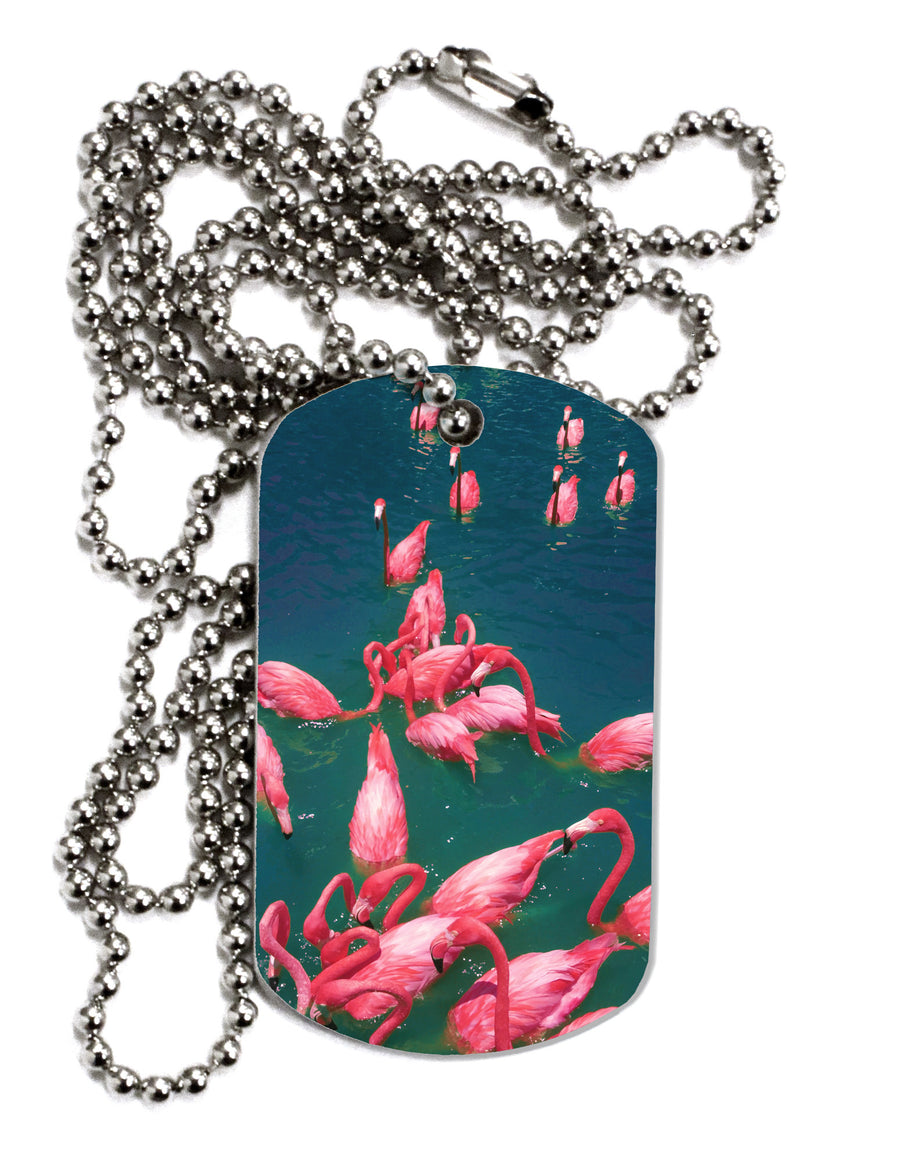 Bright Pink Painted Flamingos Adult Dog Tag Chain Necklace-Dog Tag Necklace-TooLoud-White-Davson Sales