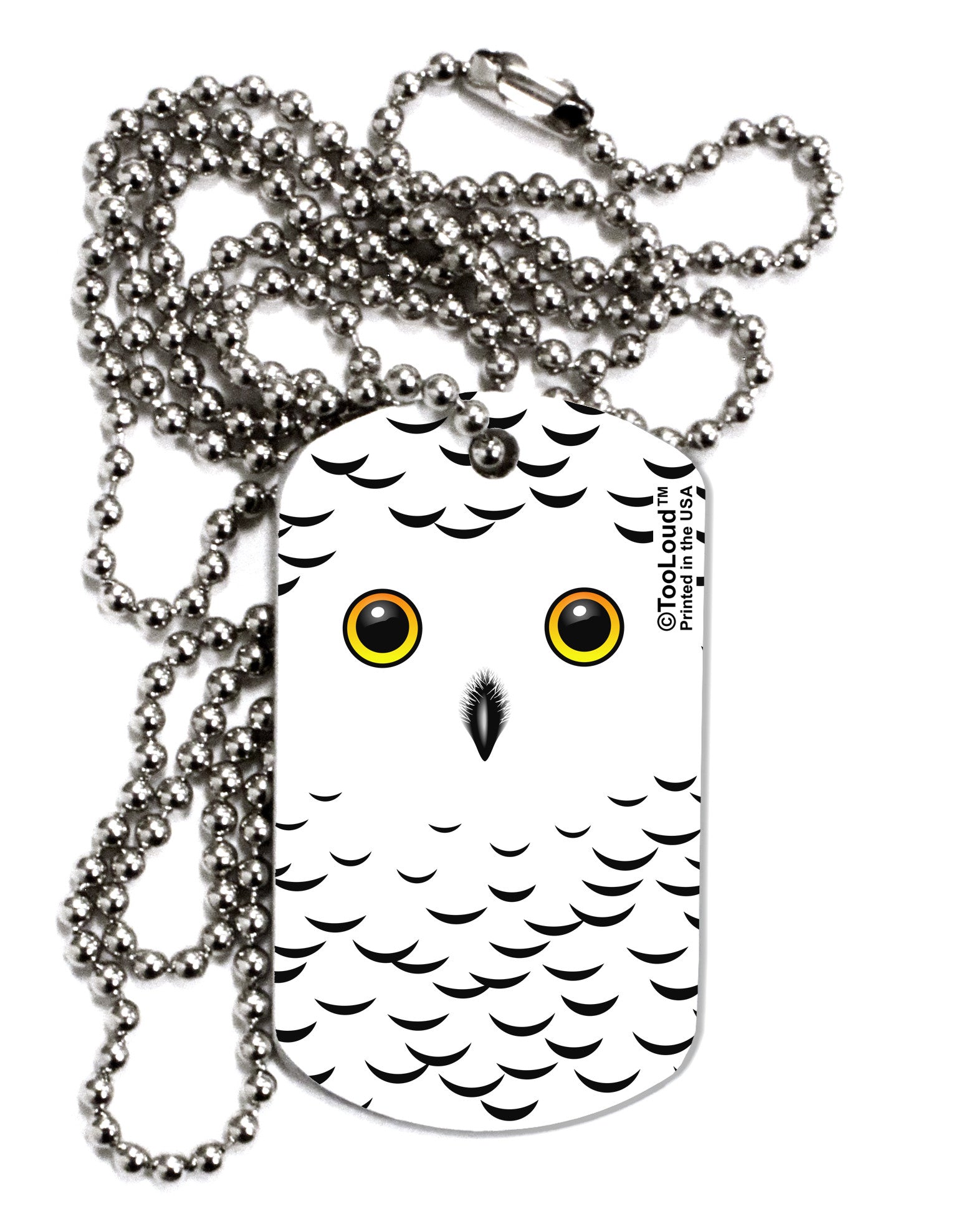 Snowy Owl Cute Animal Face Adult Dog Tag Chain Necklace-Dog Tag Necklace-TooLoud-White-Davson Sales