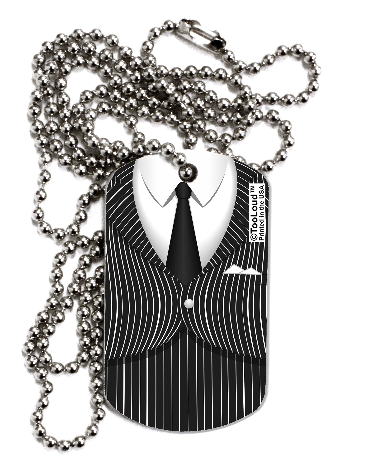 Pinstripe Gangster Jacket Printed Costume Adult Dog Tag Chain Necklace-Dog Tag Necklace-TooLoud-White-Davson Sales