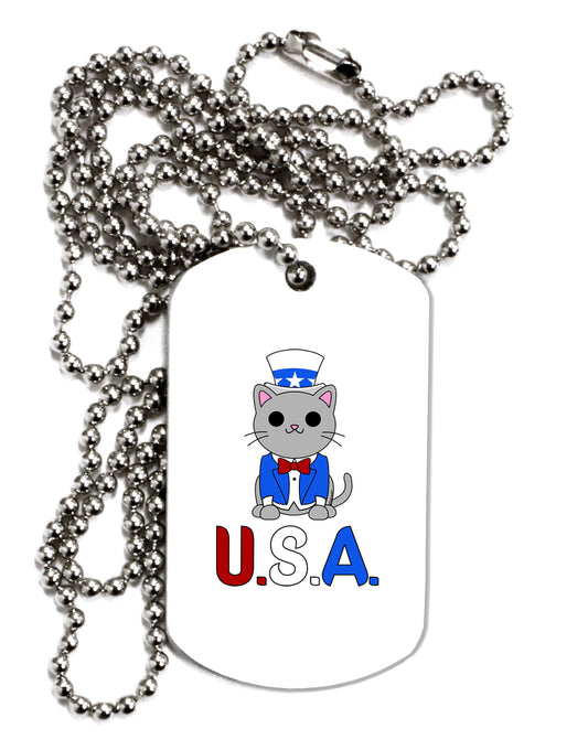 Patriotic Cat - USA Adult Dog Tag Chain Necklace by TooLoud-Dog Tag Necklace-TooLoud-White-Davson Sales