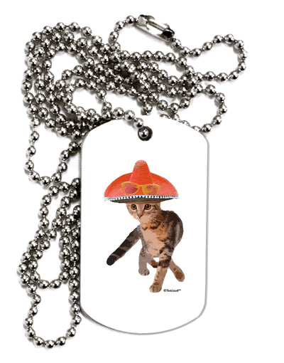 Cat with Pink Sombrero and Sunglasses Adult Dog Tag Chain Necklace by TooLoud-Dog Tag Necklace-TooLoud-White-Davson Sales