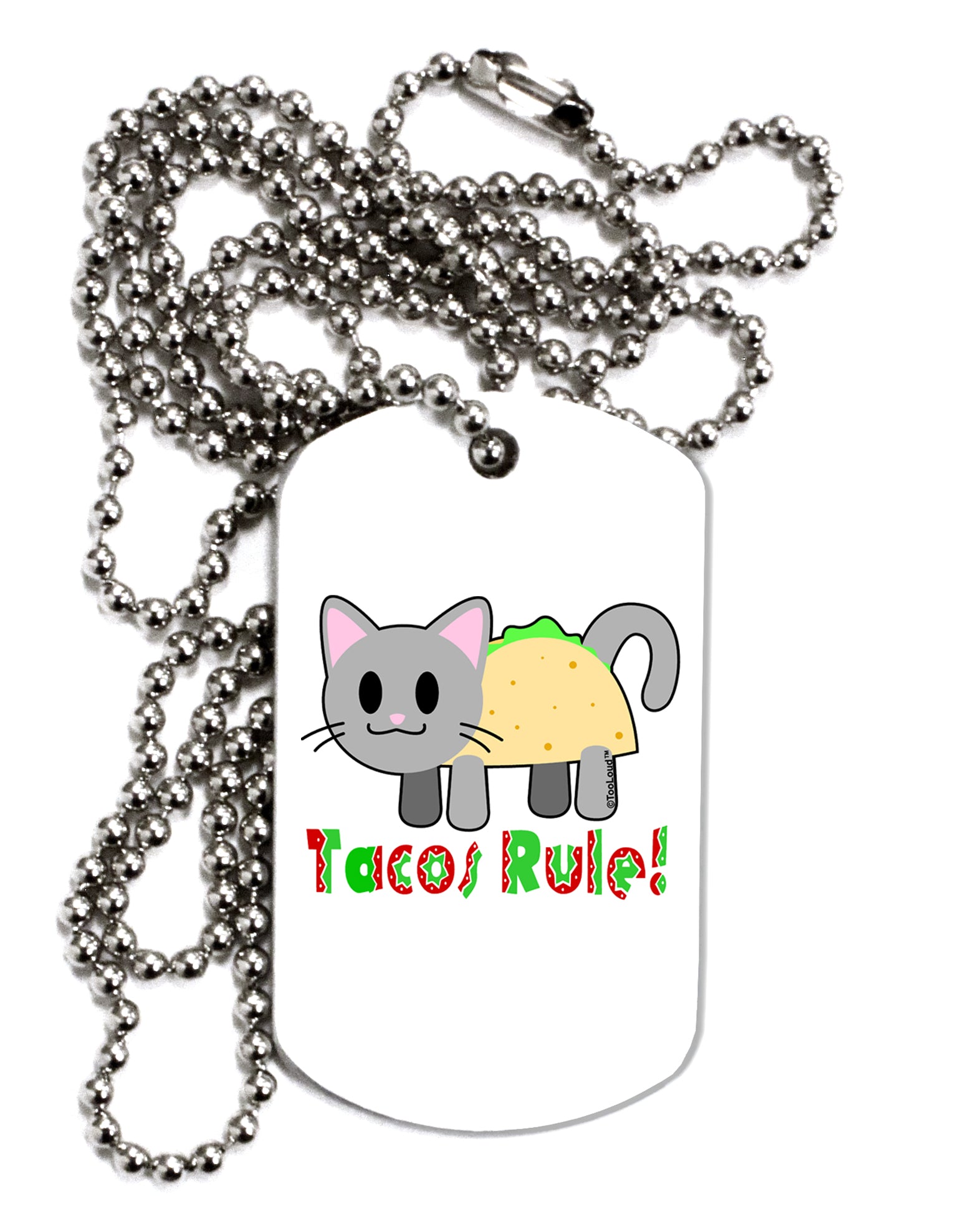 Tacos Rule Taco Cat Design Adult Dog Tag Chain Necklace by TooLoud-Dog Tag Necklace-TooLoud-White-Davson Sales