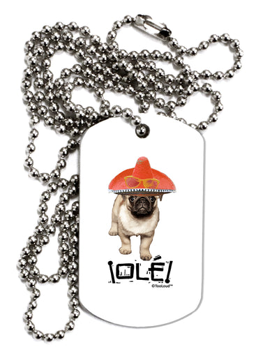 Pug Dog with Pink Sombrero - Ole Adult Dog Tag Chain Necklace by TooLoud-Dog Tag Necklace-TooLoud-White-Davson Sales