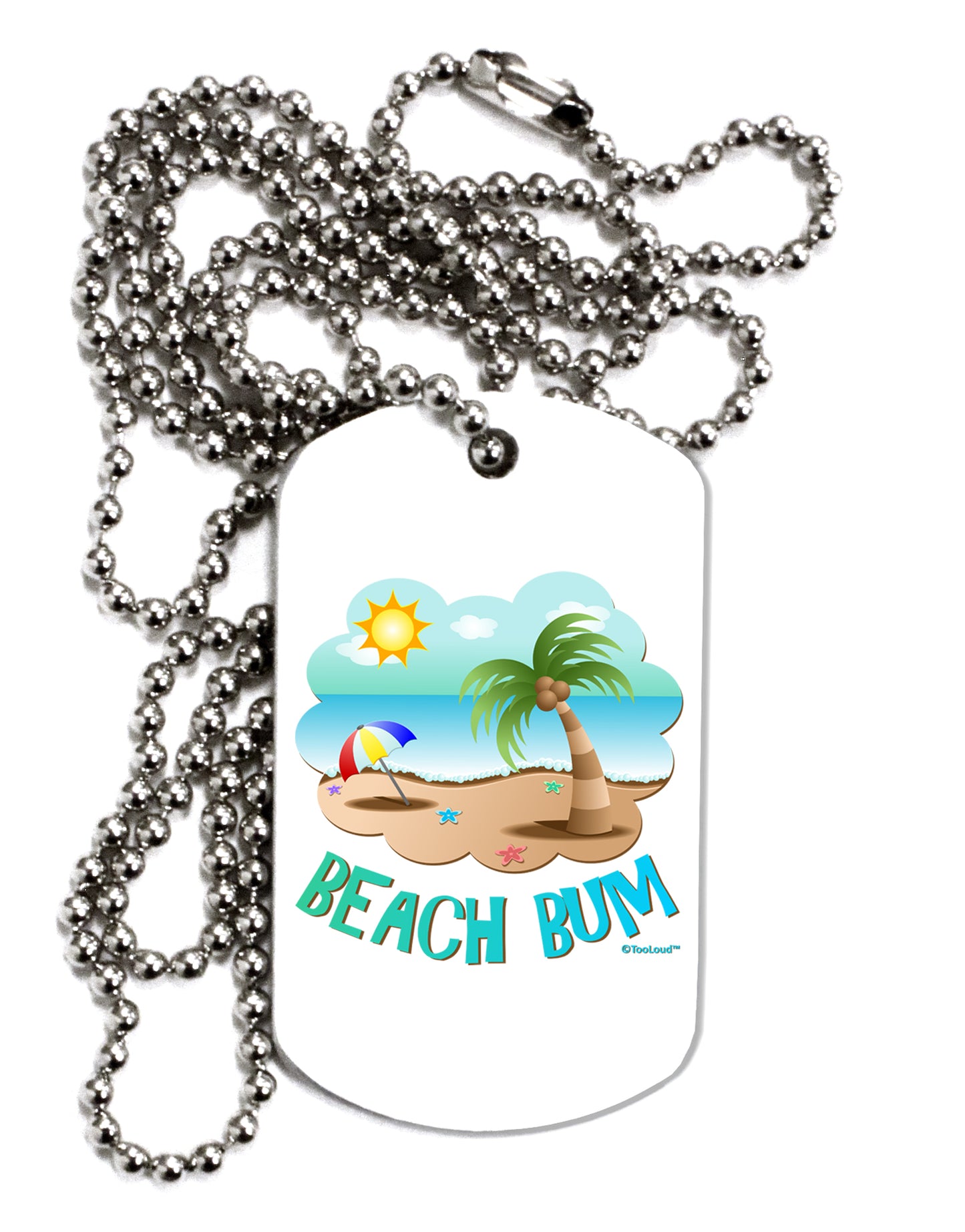 Fun Summer Beach Scene - Beach Bum Adult Dog Tag Chain Necklace by TooLoud-Dog Tag Necklace-TooLoud-White-Davson Sales