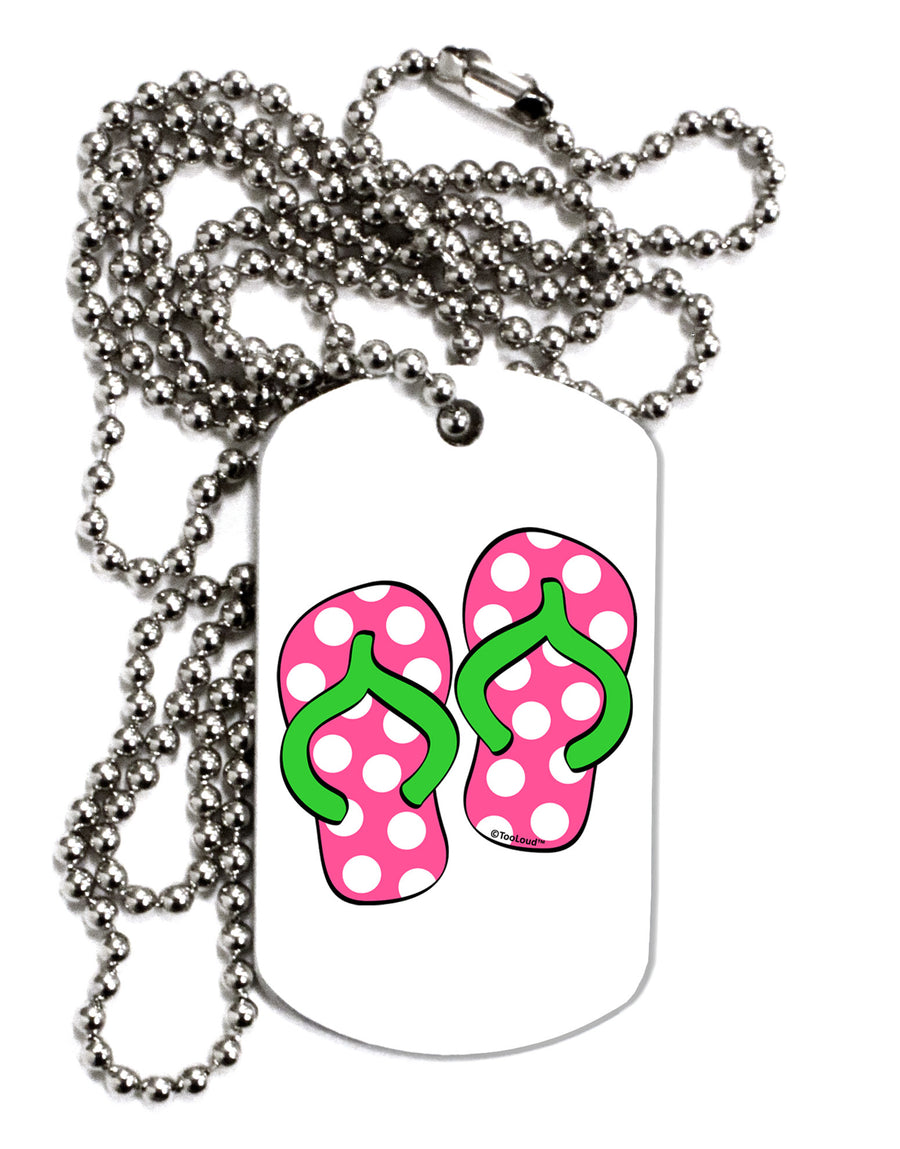 Cute Polka Dot Flip Flops - Pink and Green Adult Dog Tag Chain Necklace-Dog Tag Necklace-TooLoud-White-Davson Sales