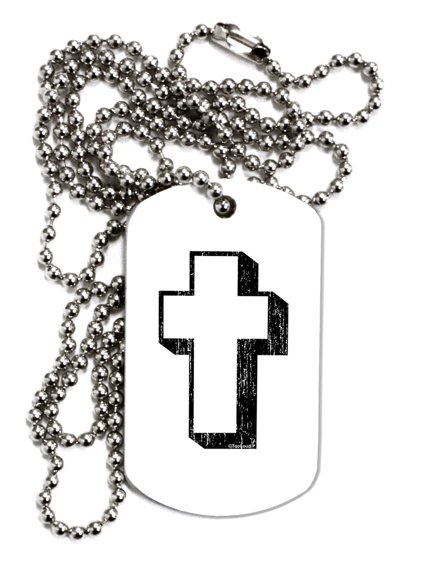 Simple Cross Design Black Distressed Adult Dog Tag Chain Necklace by TooLoud-Dog Tag Necklace-TooLoud-White-Davson Sales