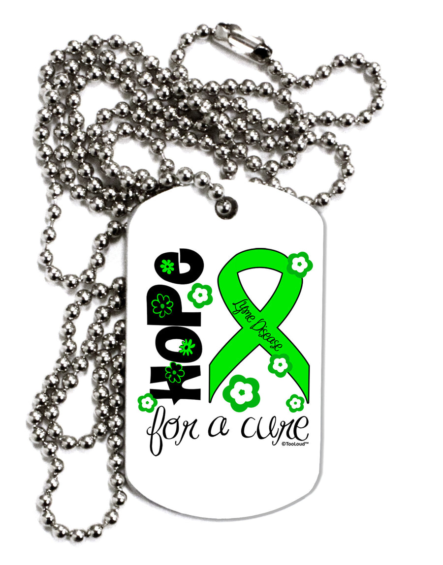 Hope for a Cure - Lime Green Ribbon Lyme Disease - Flowers Adult Dog Tag Chain Necklace-Dog Tag Necklace-TooLoud-White-Davson Sales