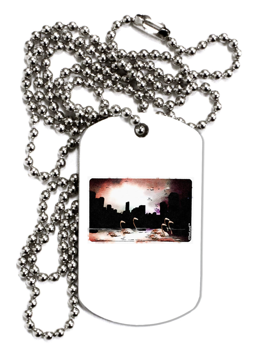 Nighttime Flamingos Adult Dog Tag Chain Necklace by TooLoud-Dog Tag Necklace-TooLoud-White-Davson Sales