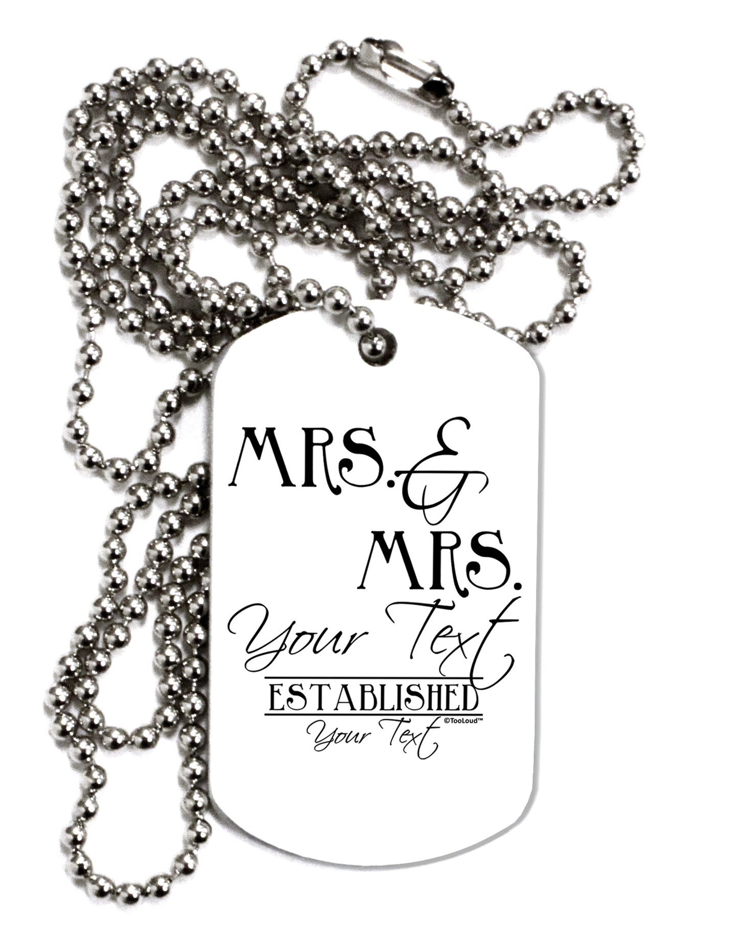 Personalized Mrs and Mrs Lesbian Wedding - Name- Established -Date- Design Adult Dog Tag Chain Necklace-Dog Tag Necklace-TooLoud-White-Davson Sales
