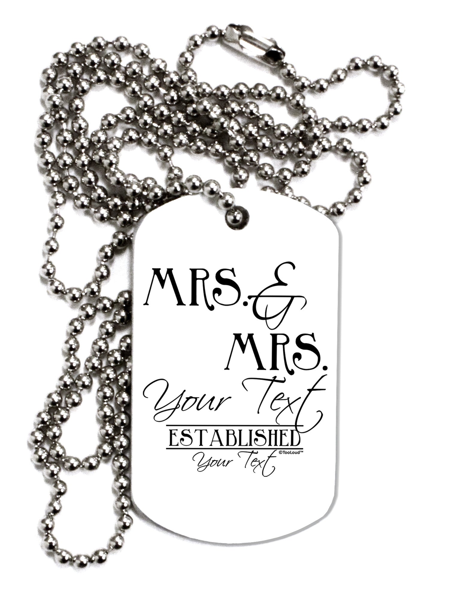 Personalized Mrs and Mrs Lesbian Wedding - Name- Established -Date- Design Adult Dog Tag Chain Necklace-Dog Tag Necklace-TooLoud-White-Davson Sales