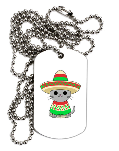 Cat with Sombrero and Poncho Adult Dog Tag Chain Necklace by TooLoud-Dog Tag Necklace-TooLoud-White-Davson Sales