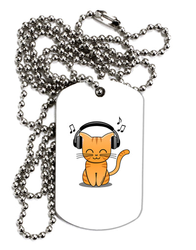 Cute Kitty With Headphones Adult Dog Tag Chain Necklace-Dog Tag Necklace-TooLoud-1 Piece-Davson Sales