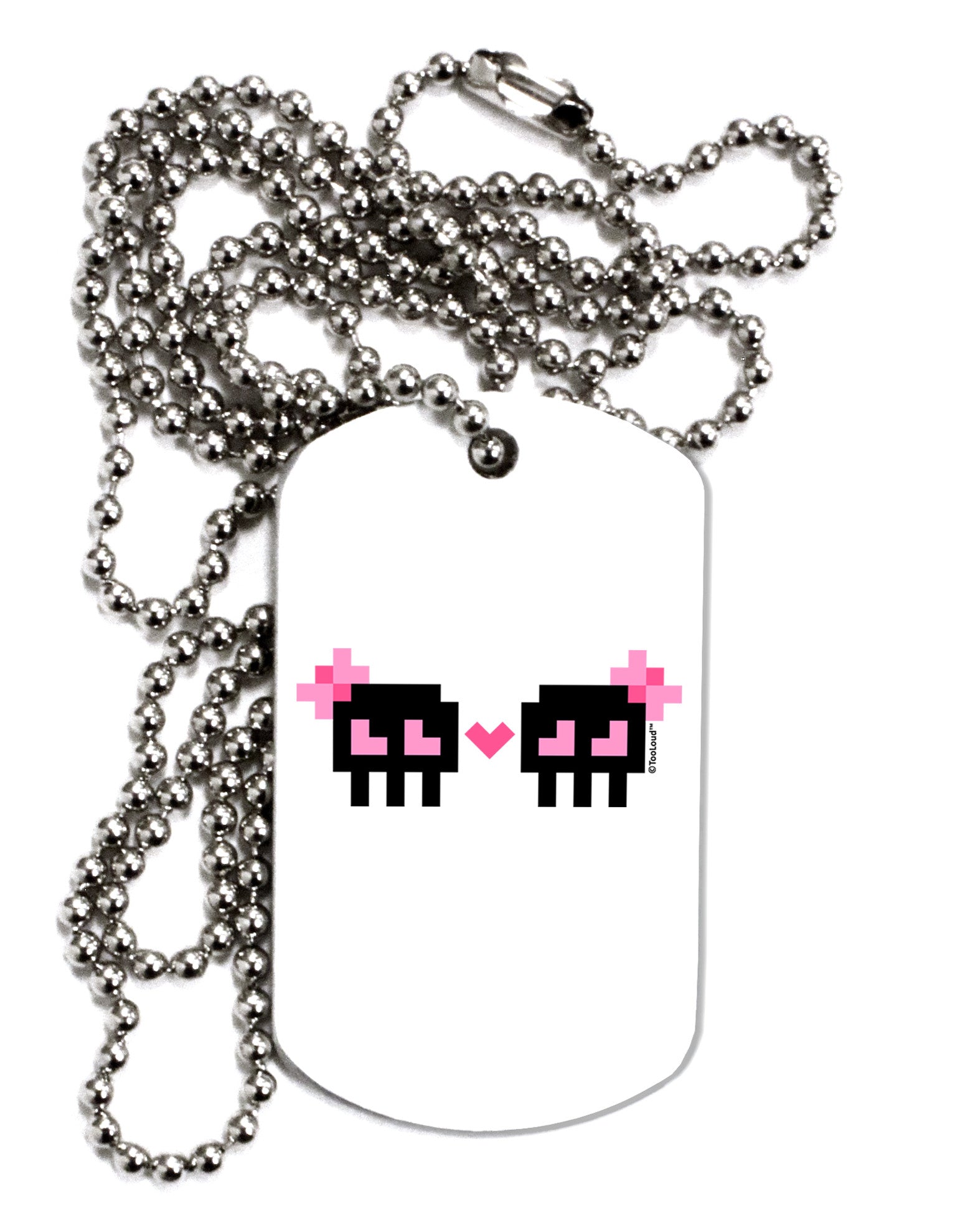 8-Bit Skull Love - Girl and Girl Adult Dog Tag Chain Necklace-Dog Tag Necklace-TooLoud-White-Davson Sales