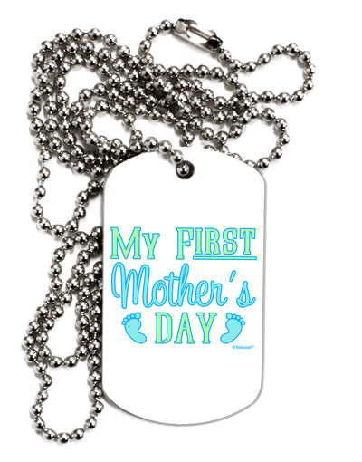 My First Mother's Day - Baby Feet - Blue Adult Dog Tag Chain Necklace by TooLoud-Dog Tag Necklace-TooLoud-White-Davson Sales