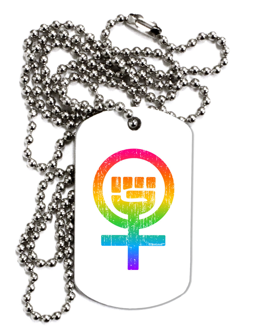 Rainbow Distressed Feminism Symbol Adult Dog Tag Chain Necklace-Dog Tag Necklace-TooLoud-White-Davson Sales