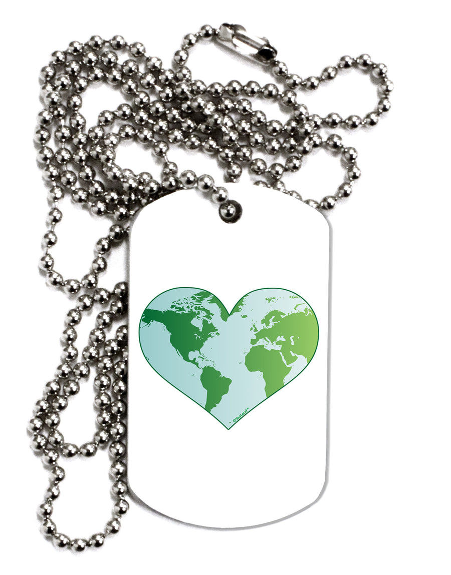 TooLoud World Globe Heart Adult Dog Tag Chain Necklace-Dog Tag Necklace-TooLoud-White-Davson Sales