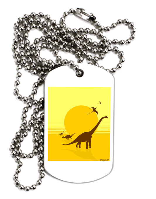 Brontosaurus and Pterodactyl Silhouettes with Sun Adult Dog Tag Chain Necklace by TooLoud-Dog Tag Necklace-TooLoud-White-Davson Sales