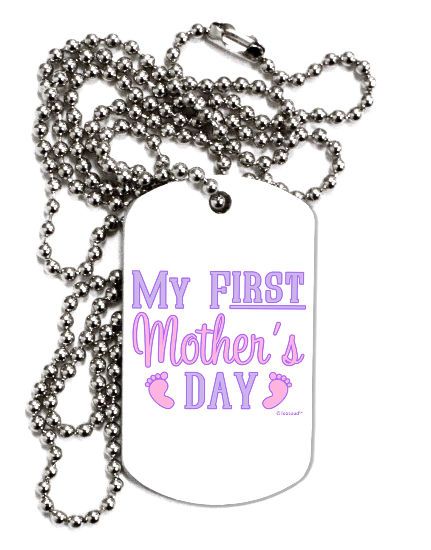 My First Mother's Day - Baby Feet - Pink Adult Dog Tag Chain Necklace by TooLoud-Dog Tag Necklace-TooLoud-White-Davson Sales