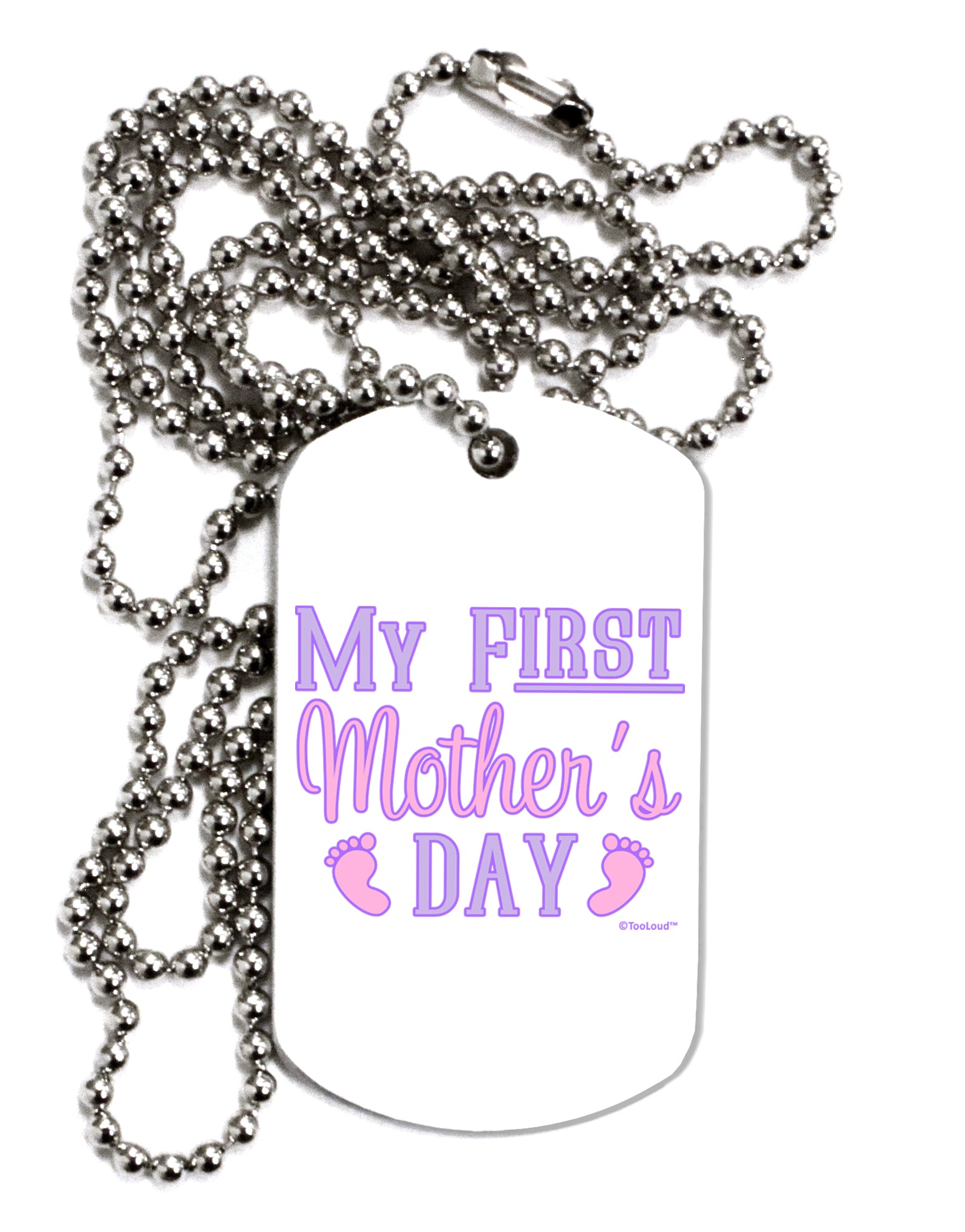 My First Mother's Day - Baby Feet - Pink Adult Dog Tag Chain Necklace by TooLoud-Dog Tag Necklace-TooLoud-White-Davson Sales