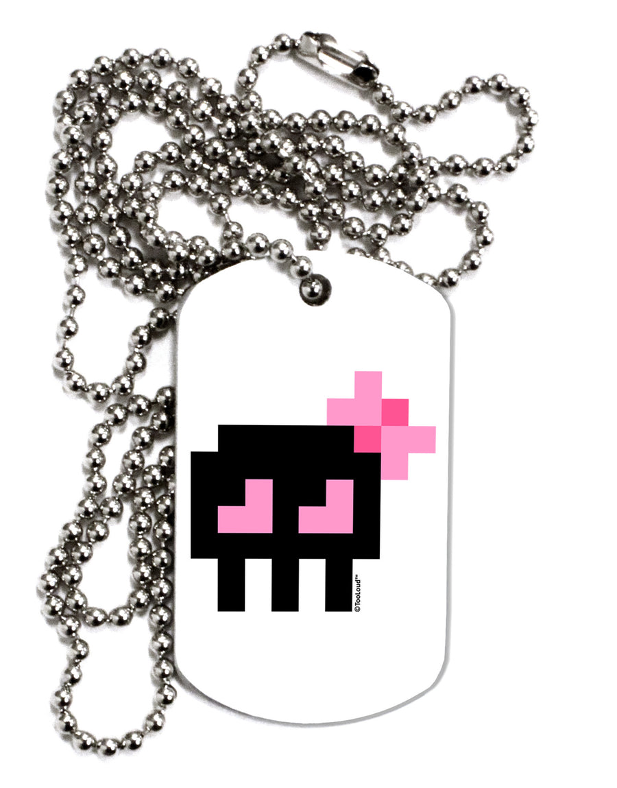 Retro 8-Bit Skull with Pink Bow Adult Dog Tag Chain Necklace-Dog Tag Necklace-TooLoud-White-Davson Sales