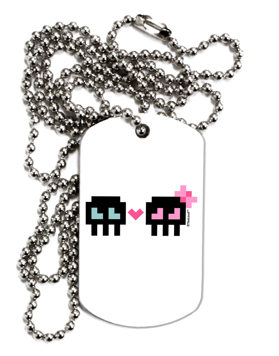 8-Bit Skull Love - Boy and Girl Adult Dog Tag Chain Necklace-Dog Tag Necklace-TooLoud-White-Davson Sales