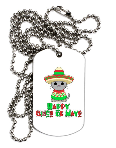 Happy Cinco de Mayo Cat Adult Dog Tag Chain Necklace by TooLoud-Dog Tag Necklace-TooLoud-White-Davson Sales