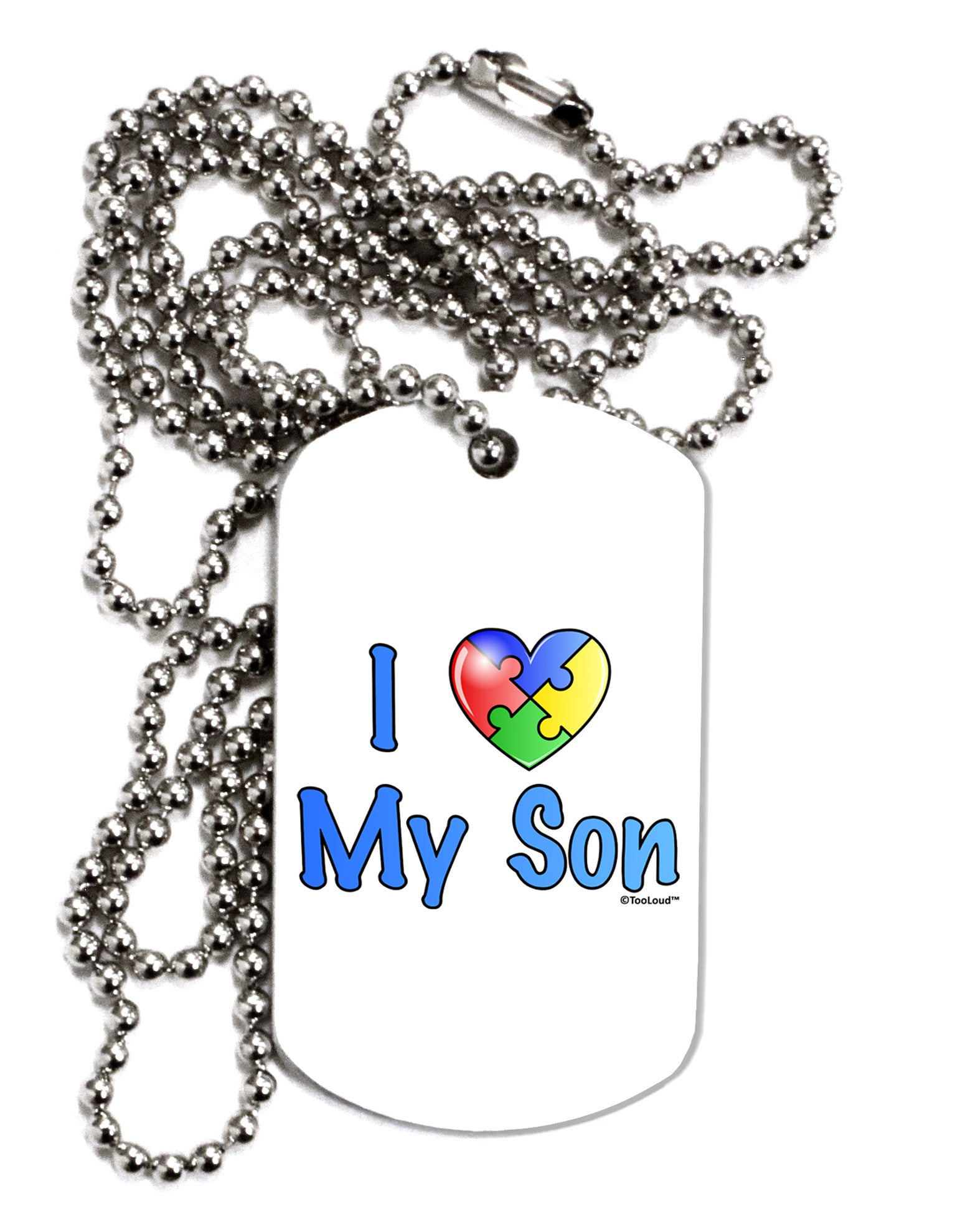 I Heart My Son - Autism Awareness Adult Dog Tag Chain Necklace by TooLoud-Dog Tag Necklace-TooLoud-White-Davson Sales
