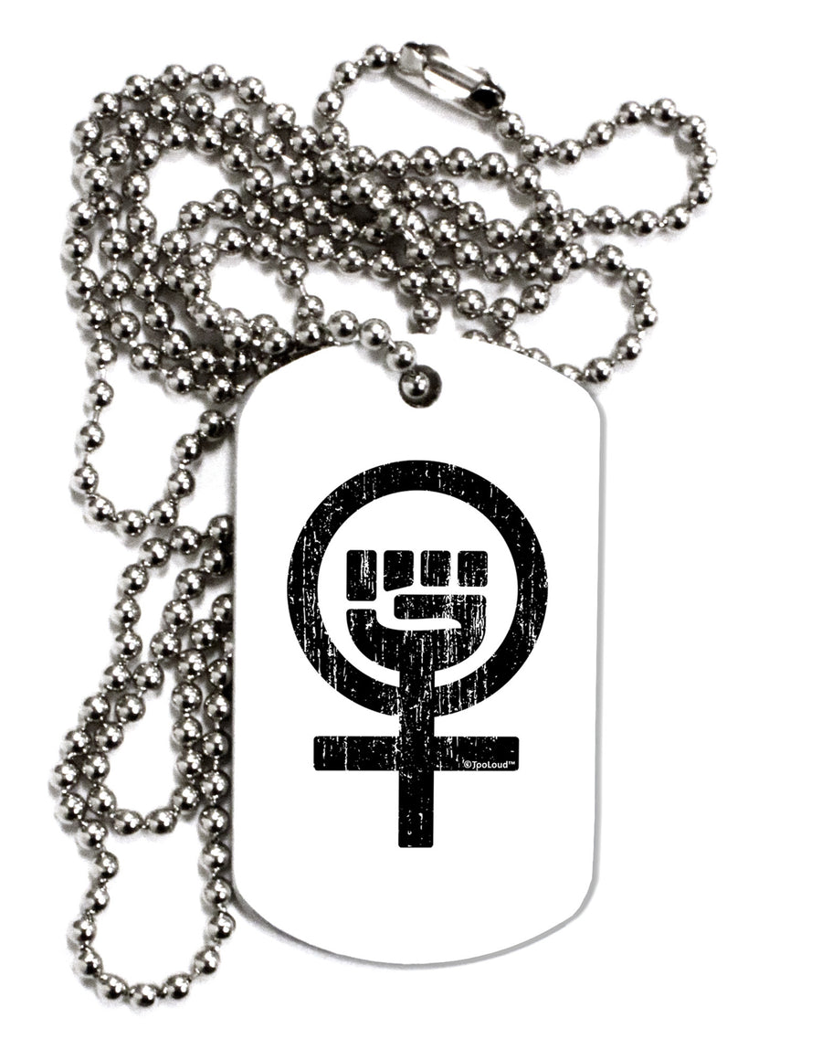 Distressed Feminism Symbol Adult Dog Tag Chain Necklace-Dog Tag Necklace-TooLoud-White-Davson Sales