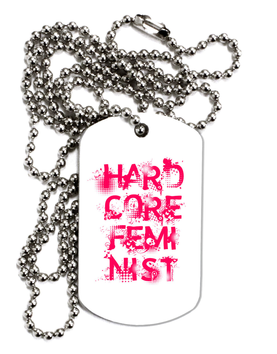 Hardcore Feminist - Pink Adult Dog Tag Chain Necklace-Dog Tag Necklace-TooLoud-White-Davson Sales