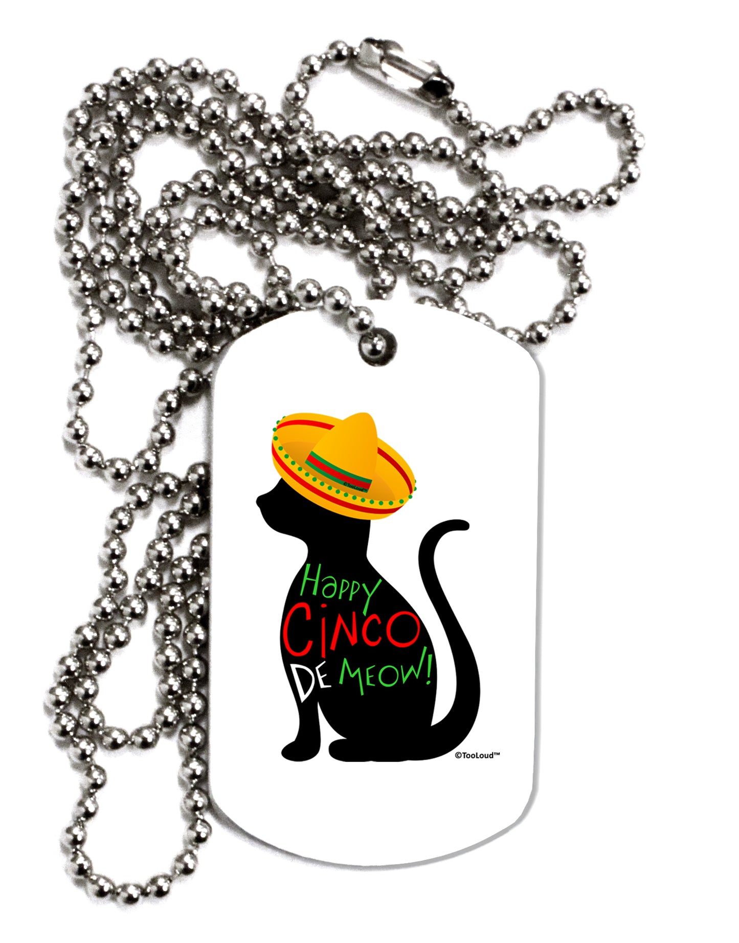 Happy Cinco de Meow - Cinco de Mayo Cat Adult Dog Tag Chain Necklace by TooLoud-Dog Tag Necklace-TooLoud-White-Davson Sales