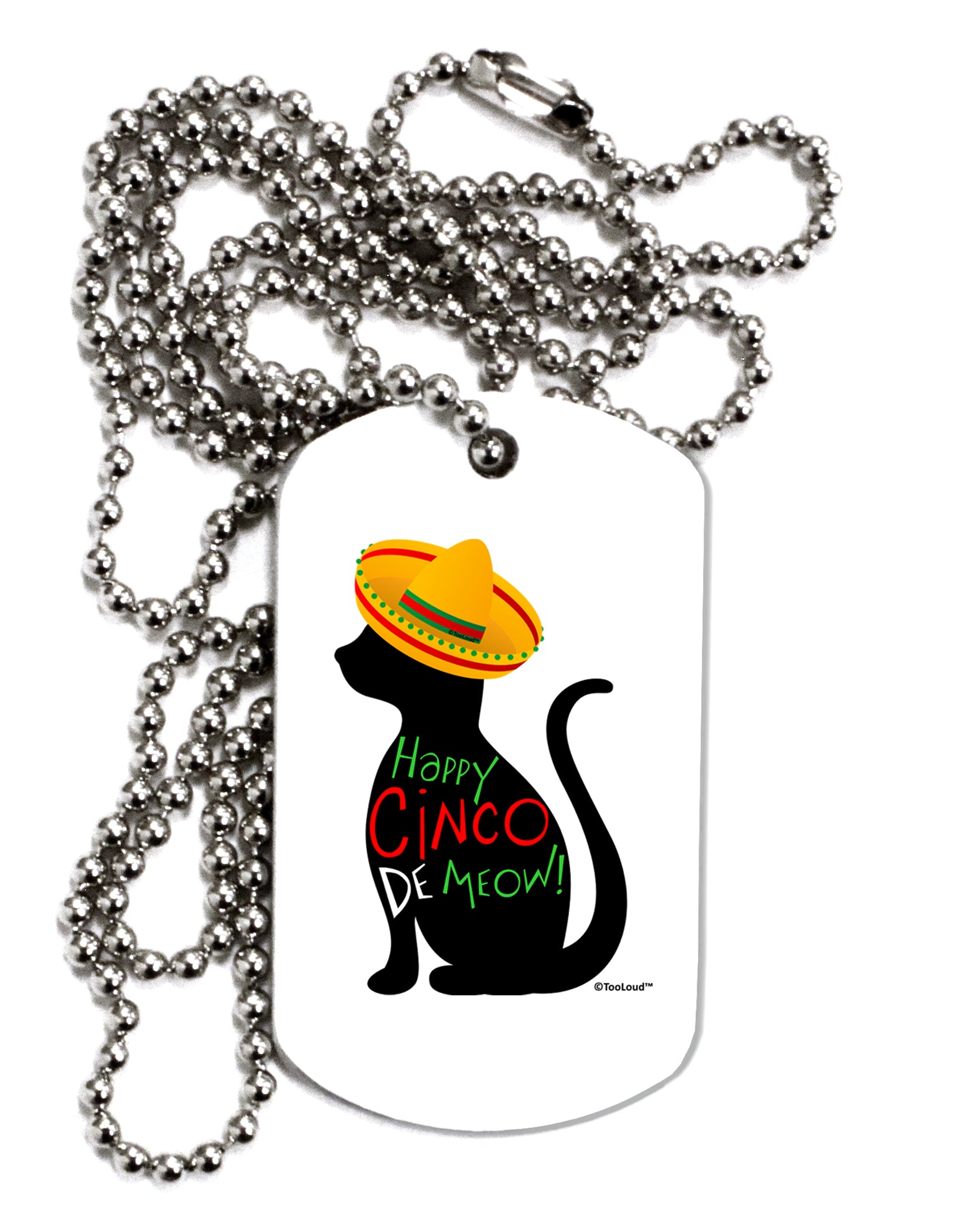 Happy Cinco de Meow - Cinco de Mayo Cat Adult Dog Tag Chain Necklace by TooLoud-Dog Tag Necklace-TooLoud-White-Davson Sales