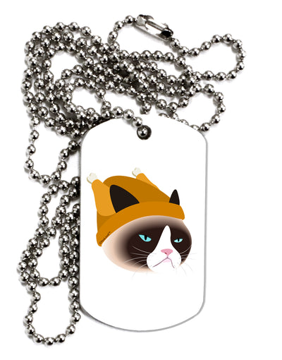 Disgruntled Cat Wearing Turkey Hat Adult Dog Tag Chain Necklace by TooLoud-Dog Tag Necklace-TooLoud-1 Piece-Davson Sales