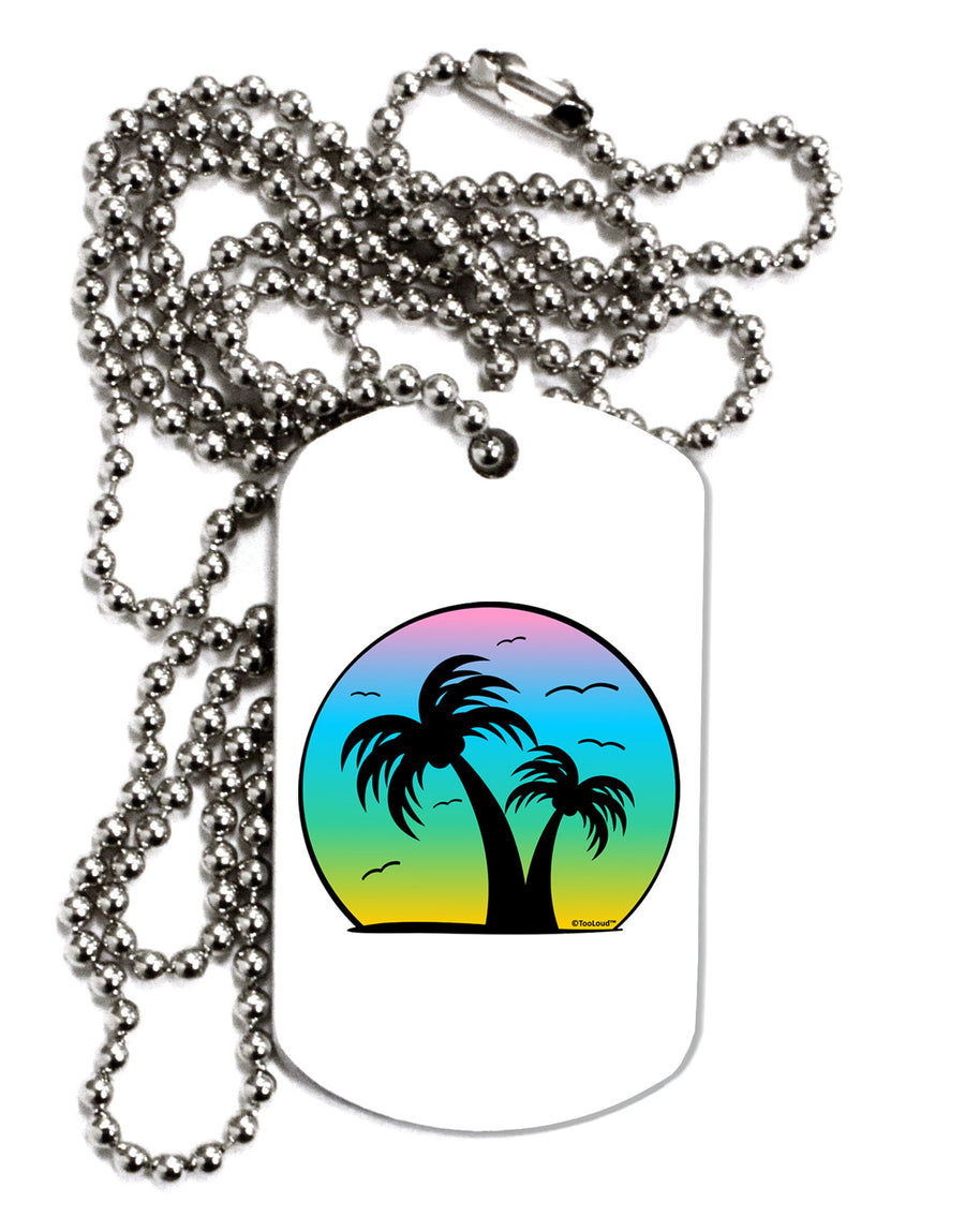Palm Trees Silhouette - Beach Sunset Design Adult Dog Tag Chain Necklace-Dog Tag Necklace-TooLoud-White-Davson Sales