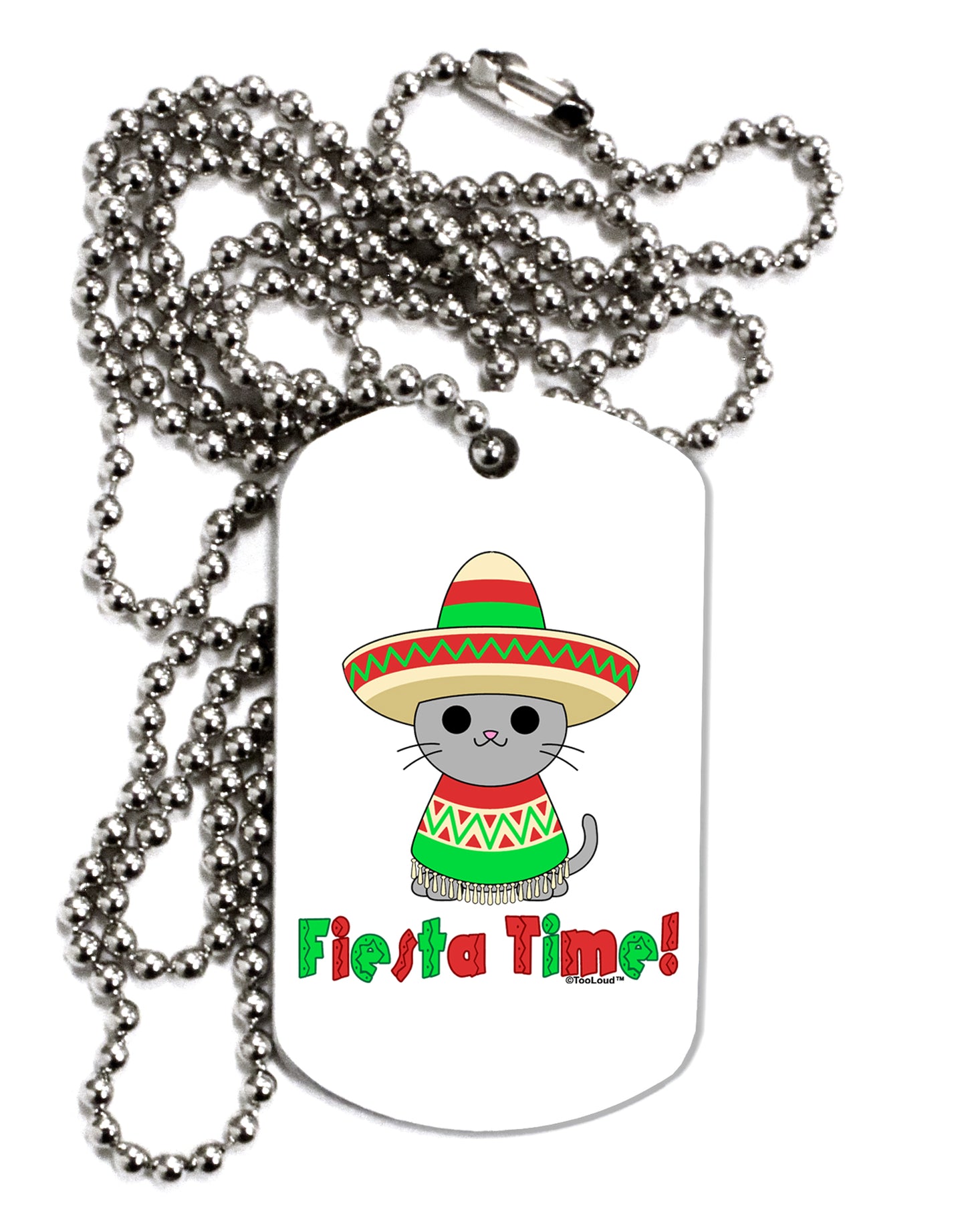 Fiesta Time - Cute Sombrero Cat Adult Dog Tag Chain Necklace by TooLoud-Dog Tag Necklace-TooLoud-White-Davson Sales