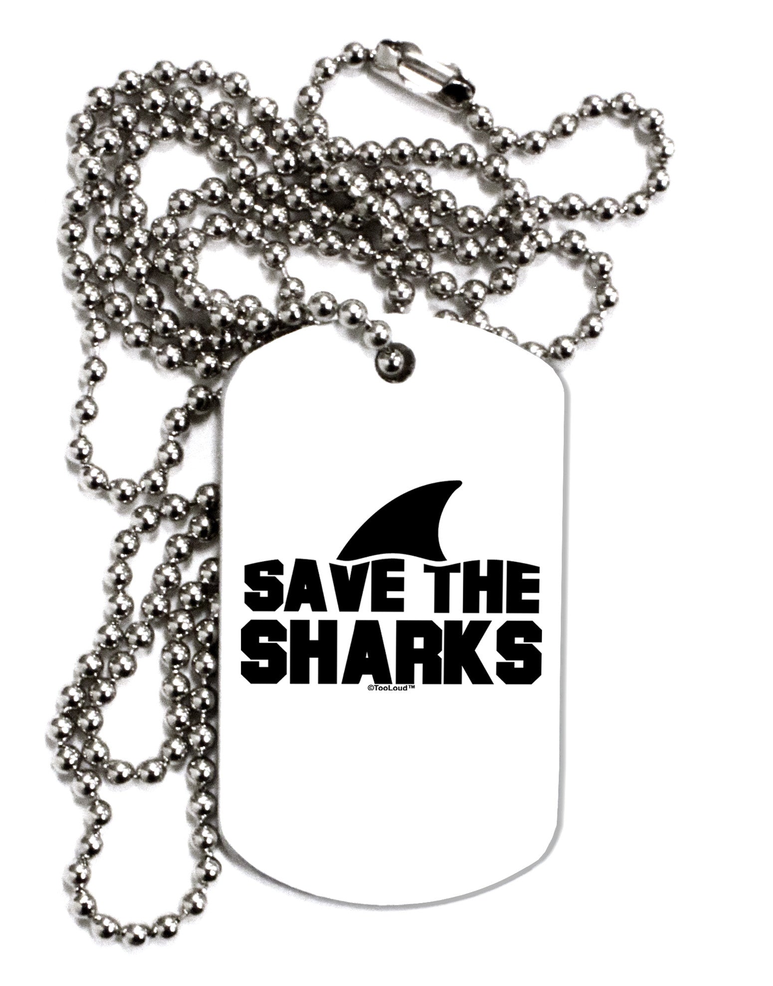 Save The Sharks - Fin Adult Dog Tag Chain Necklace by TooLoud-Dog Tag Necklace-TooLoud-White-Davson Sales