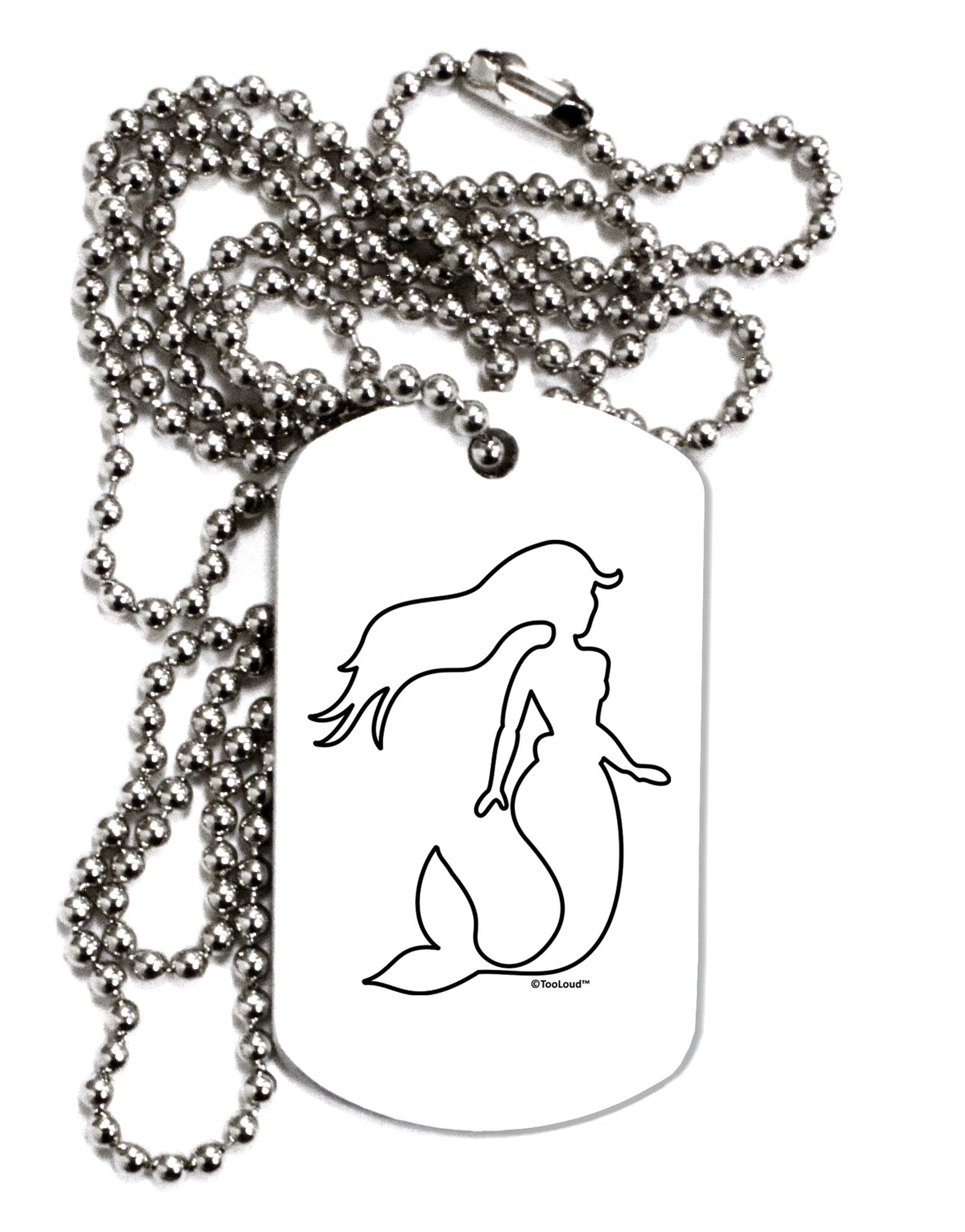 Mermaid Outline Adult Dog Tag Chain Necklace-Dog Tag Necklace-TooLoud-White-Davson Sales