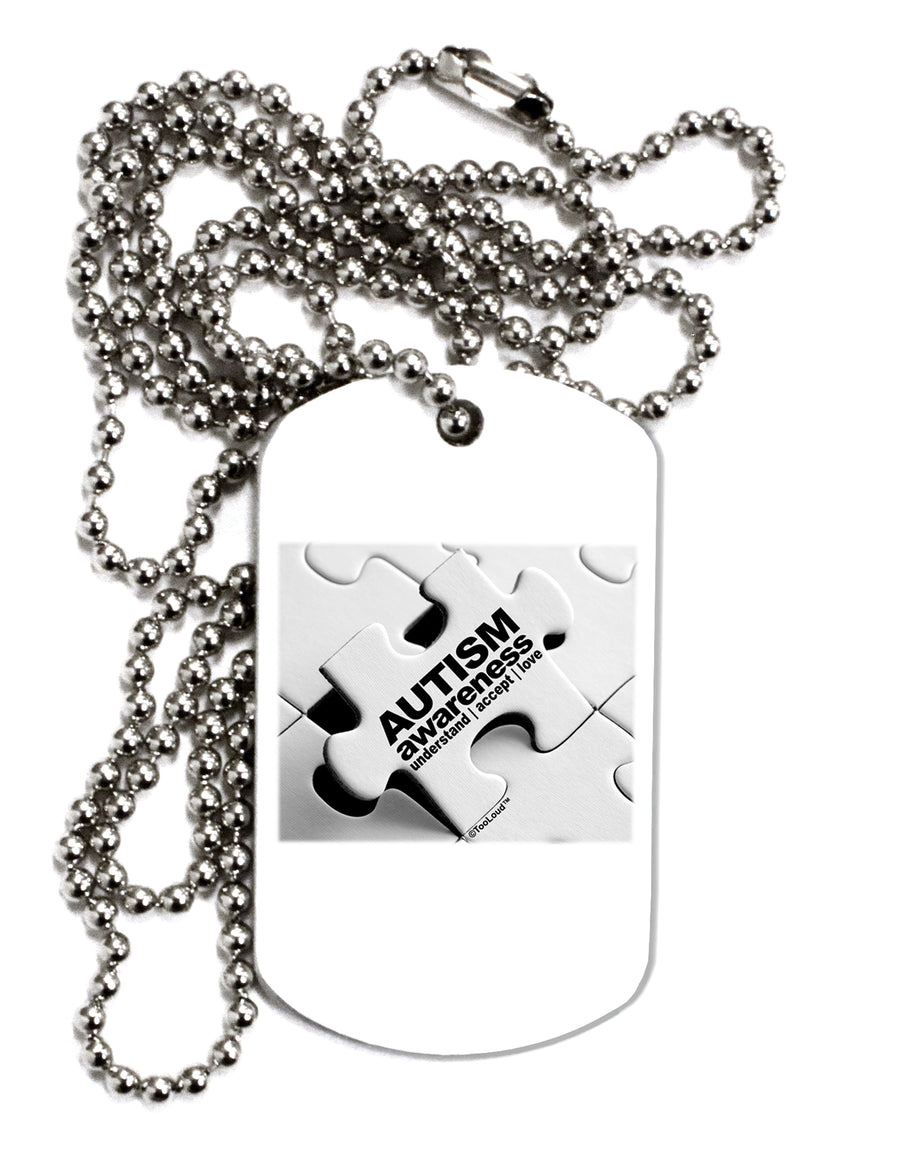 Autism Awareness - Puzzle Black & White Adult Dog Tag Chain Necklace by TooLoud-TooLoud-White-Davson Sales