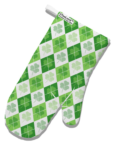 St Patrick's Day Green Shamrock Argyle White Printed Fabric Oven Mitt All Over Print-Oven Mitt-TooLoud-White-Davson Sales