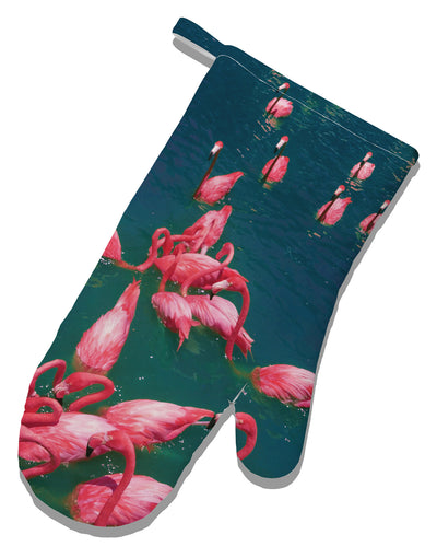 Bright Pink Painted Flamingos White Printed Fabric Oven Mitt All Over Print-Oven Mitt-TooLoud-White-Davson Sales