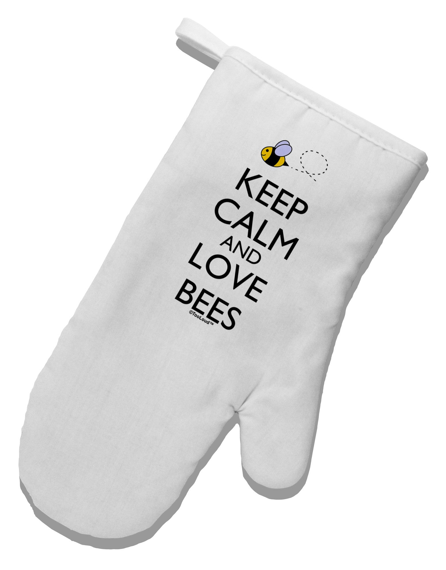 Keep Calm and Love Bees Color White Printed Fabric Oven Mitt-Oven Mitt-TooLoud-White-Davson Sales