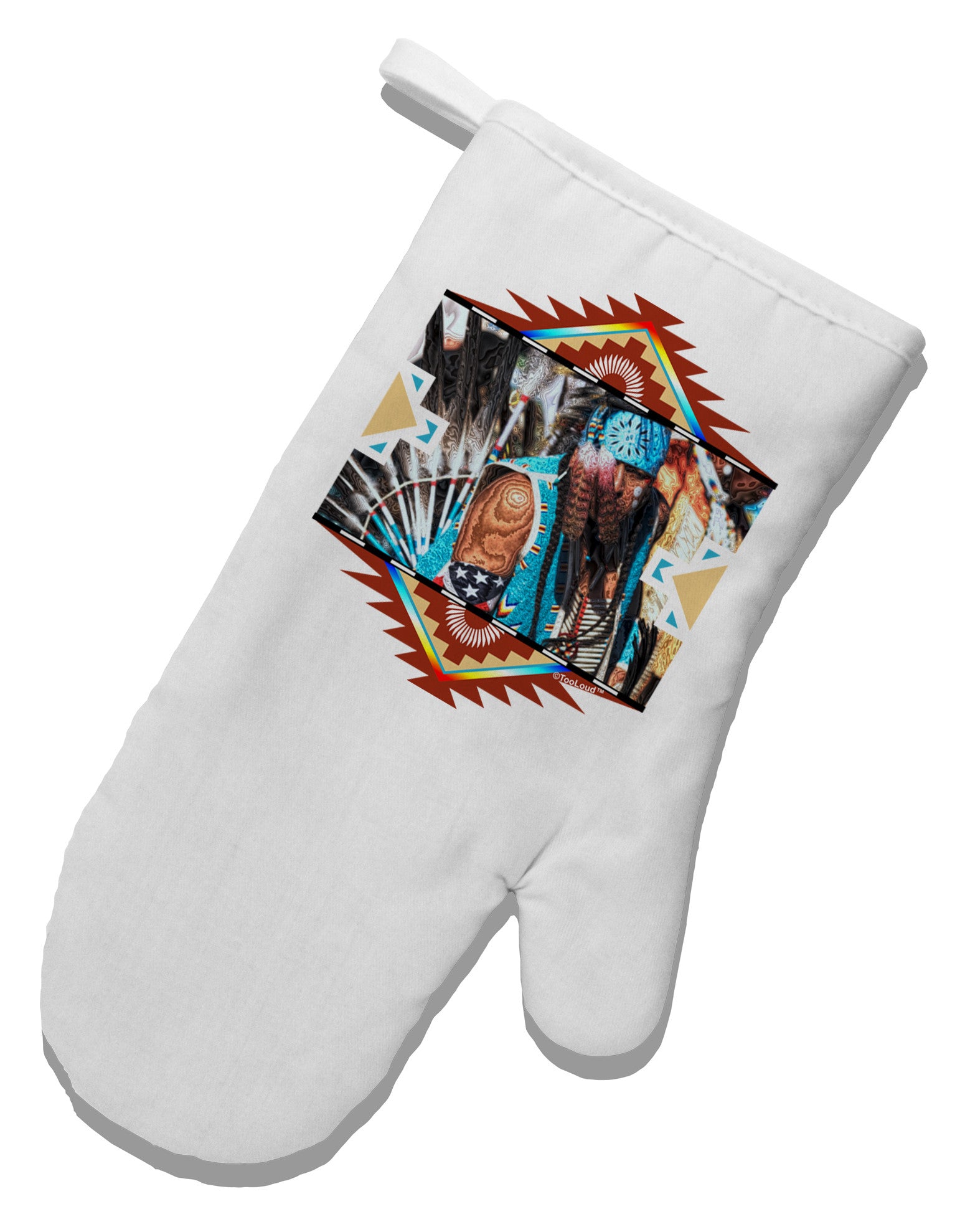 Native American Dancer 2 White Printed Fabric Oven Mitt-Oven Mitt-TooLoud-White-Davson Sales