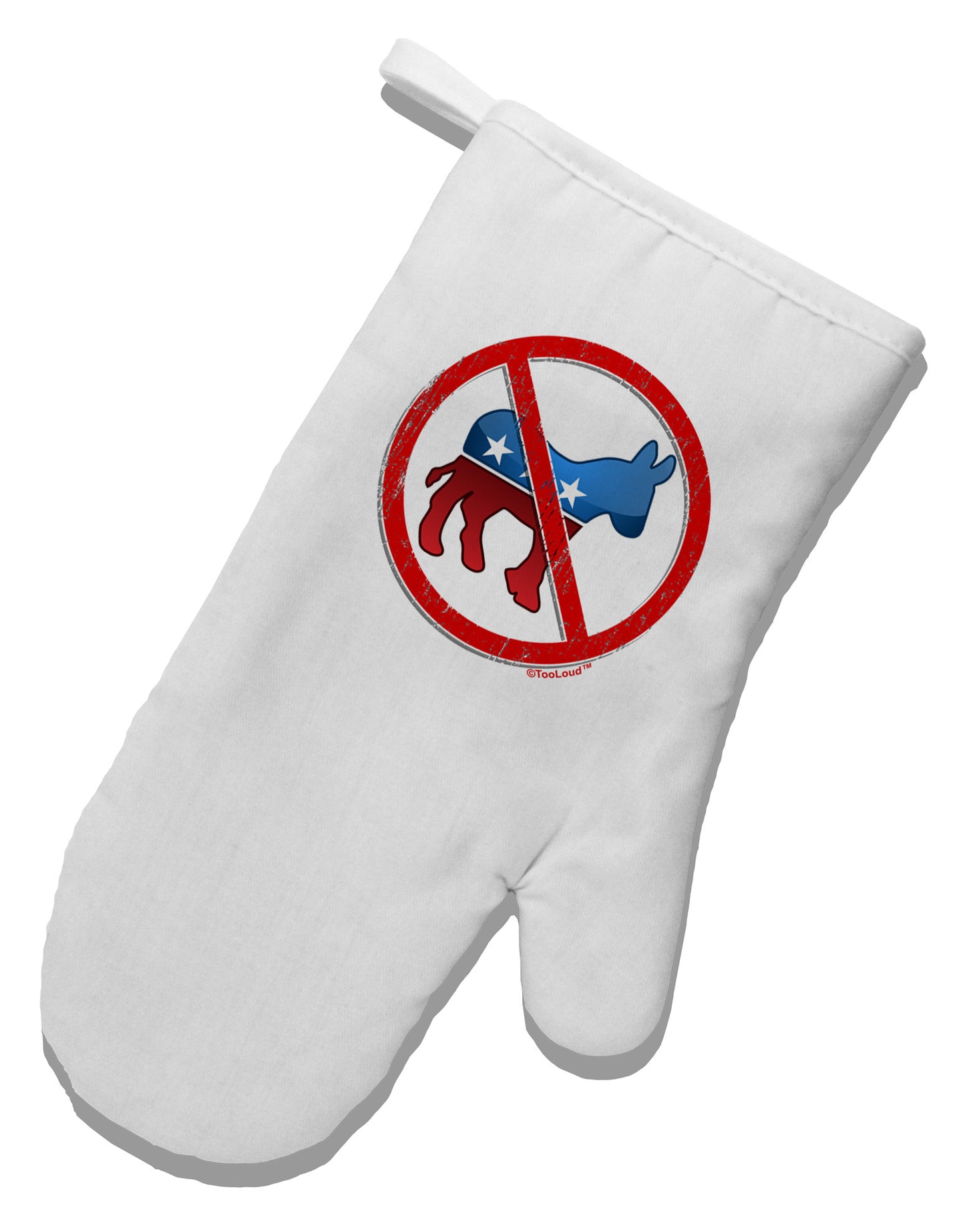 Distressed No Democrats Sign White Printed Fabric Oven Mitt-Oven Mitt-TooLoud-White-Davson Sales