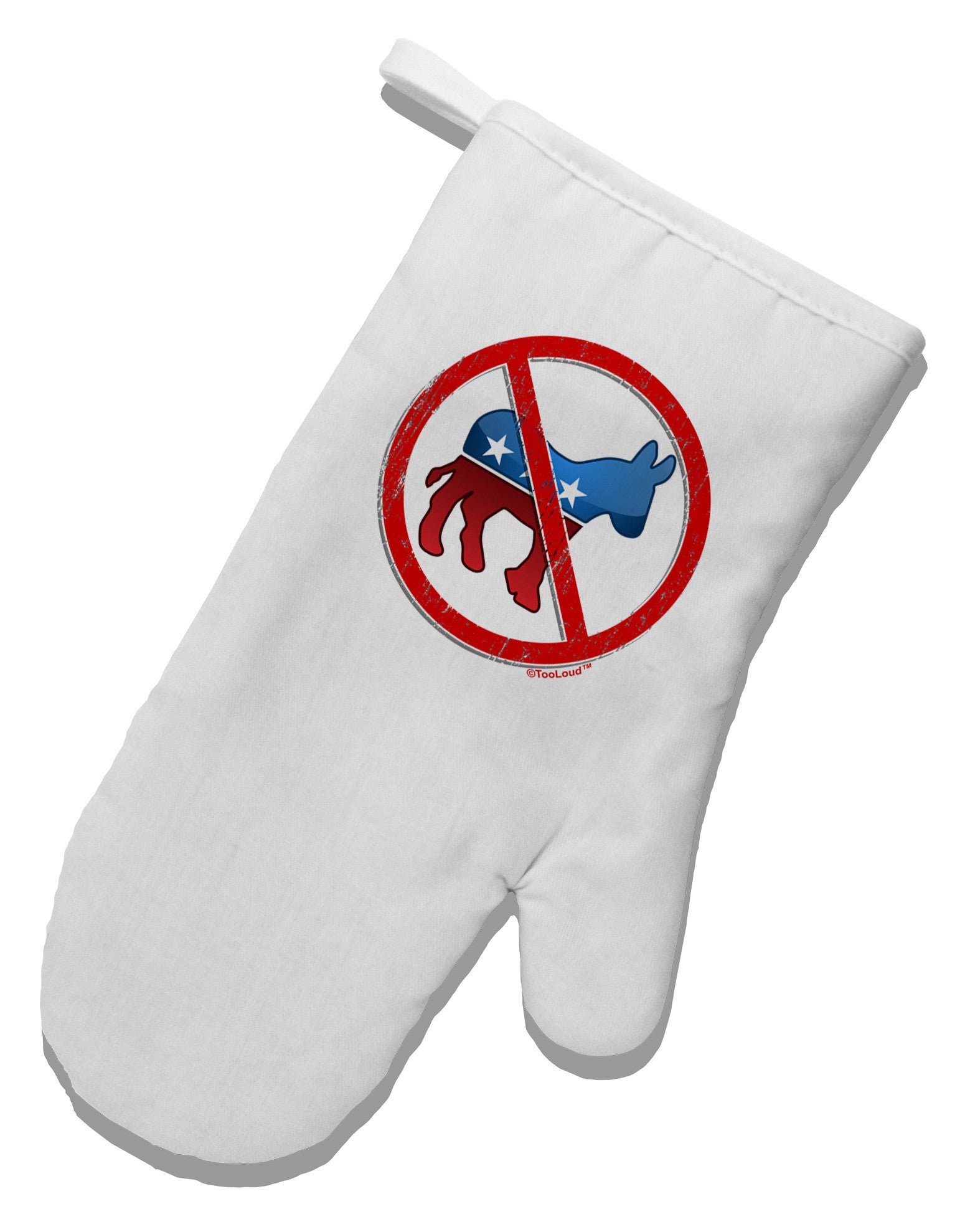 Distressed No Democrats Sign White Printed Fabric Oven Mitt-Oven Mitt-TooLoud-White-Davson Sales