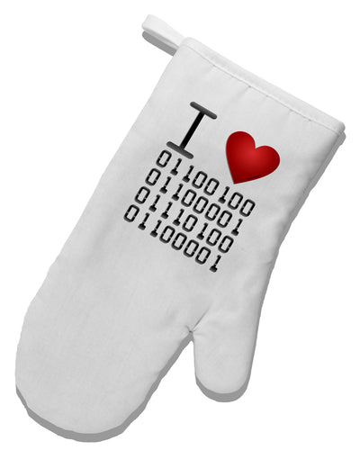 I Heart Binary Data White Printed Fabric Oven Mitt-Oven Mitt-TooLoud-White-Davson Sales