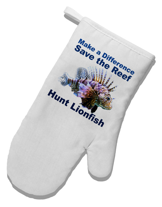 Save the Reef - Hunt Lionfish White Printed Fabric Oven Mitt-Oven Mitt-TooLoud-White-Davson Sales