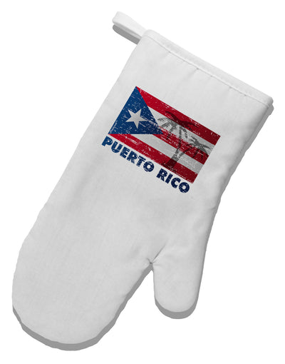 Distressed Puerto Rico Flag White Printed Fabric Oven Mitt-Oven Mitt-TooLoud-White-Davson Sales